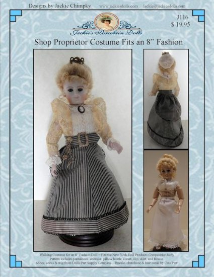 Shop Proprietor Costume Pattern for 8 Dolls