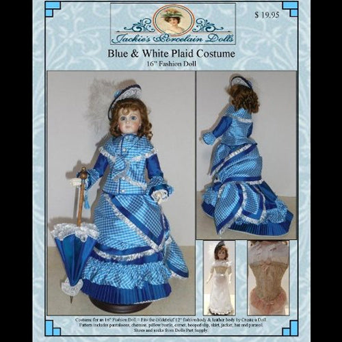 Blue and White Plaid Costume for 16 French Fashion Doll