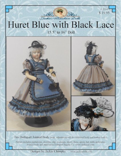 Huret Blue with Black Lace Pattern Apron Dress